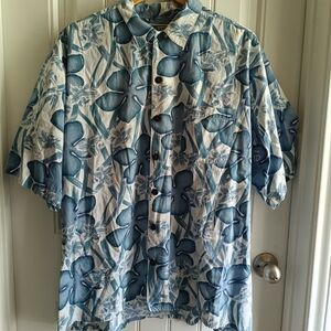 Hana Bay Island Style Cabana Shirt White Floral Vintage Cotton Size X Large